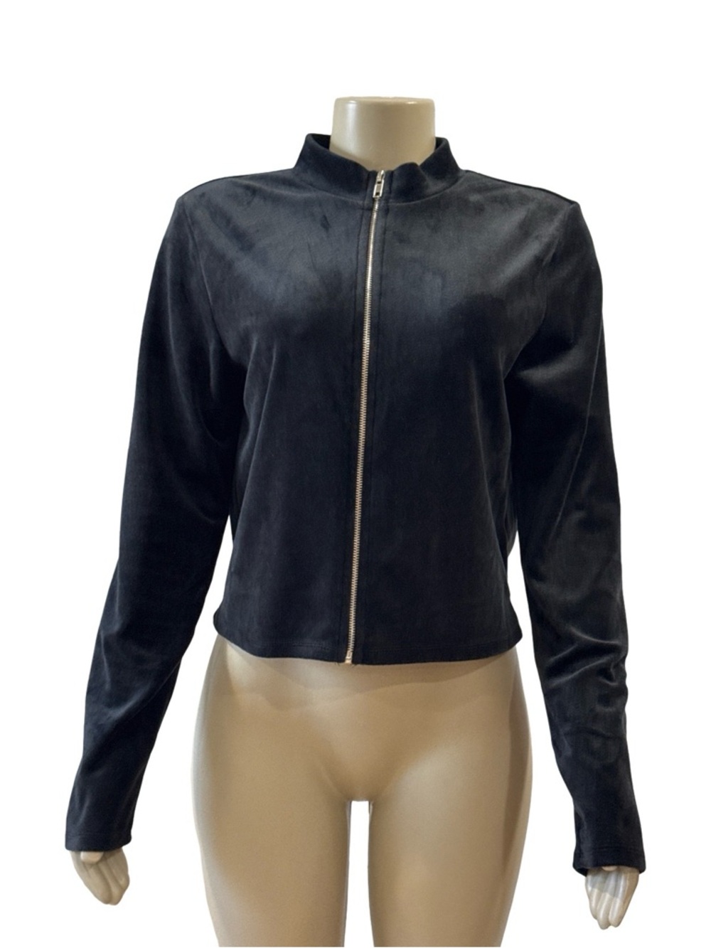 Forever 21 Velour Zip-Front Bomber Cropped  Jacket